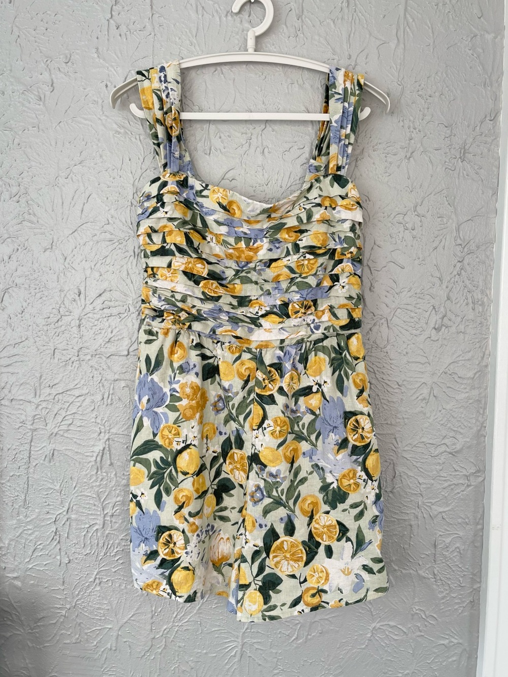 Abercrombie & Fitch Emerson Floral Lemon Shorts Romper Linen Blend Size Medium
